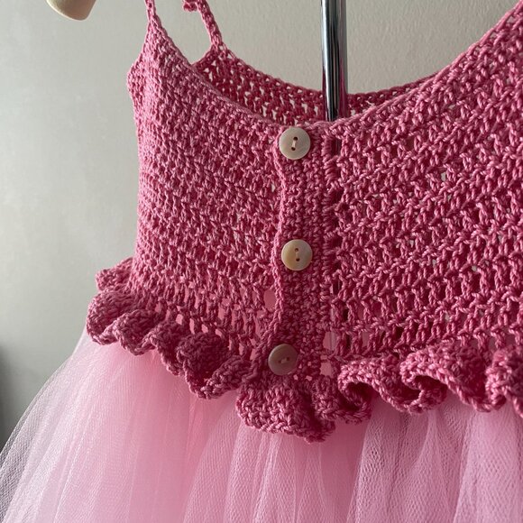Handmade Children's Cotton Dark Pink Light Pink Tulle Tutu Dress - Picture 12 of 14